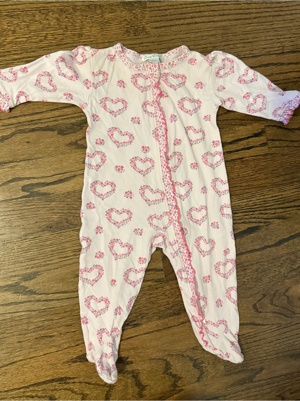 Kissy Kissy Floral Heart Pima Cotton Zipper Footie 3-6M